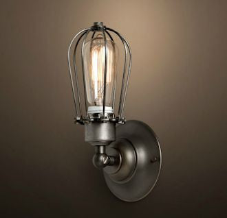 Vintage Wire Cage Retro Sconce Wall Light - Dark Pewter