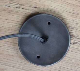Flat Industrial Pendant Light - Brass with Pewter Shade 8"